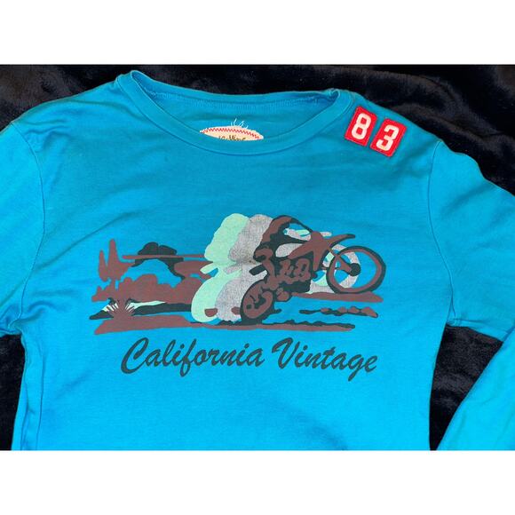 CALIFORNIA VINTAGE TURQUOISE MOTO BIKER LONG SLEEVED TEE 90's - Picture 2 of 6